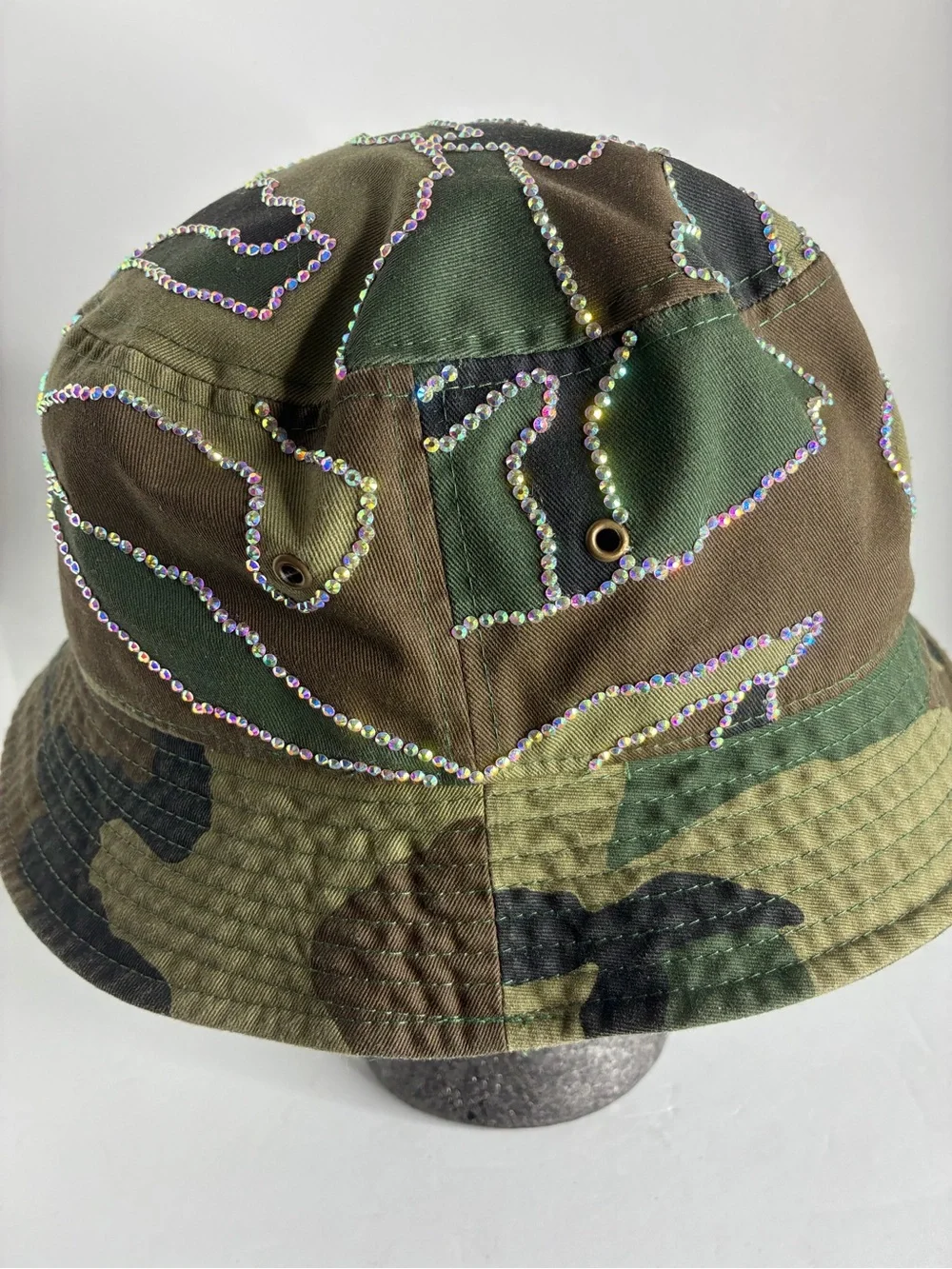 Custom Camouflage Rhinestone Bucket Hat - Green Camo NWOT